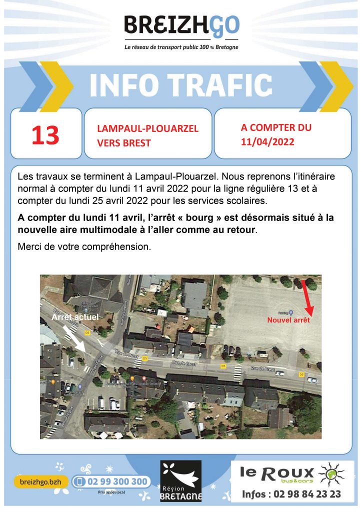 Fin des travaux à lampaul plouarzel sur la ligne 13 du réseau de transport Breizhgo