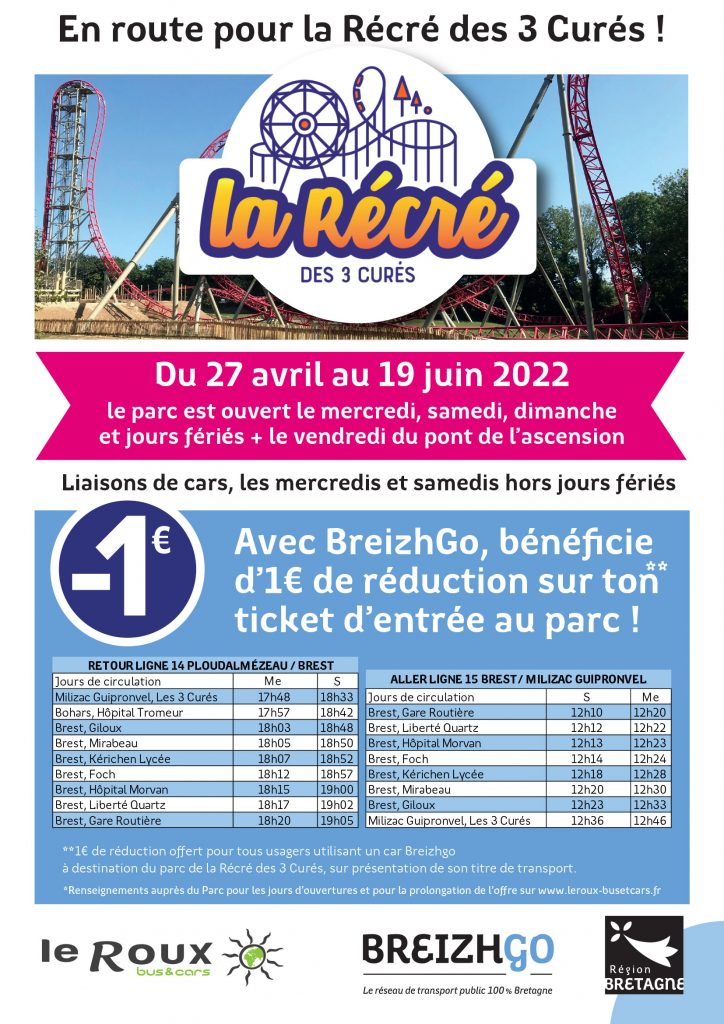 Profitez d'1€ de réduction sur votre entrée à La récré de 3 Curés à Milizac, sur présentation de votre titre de transport validé !