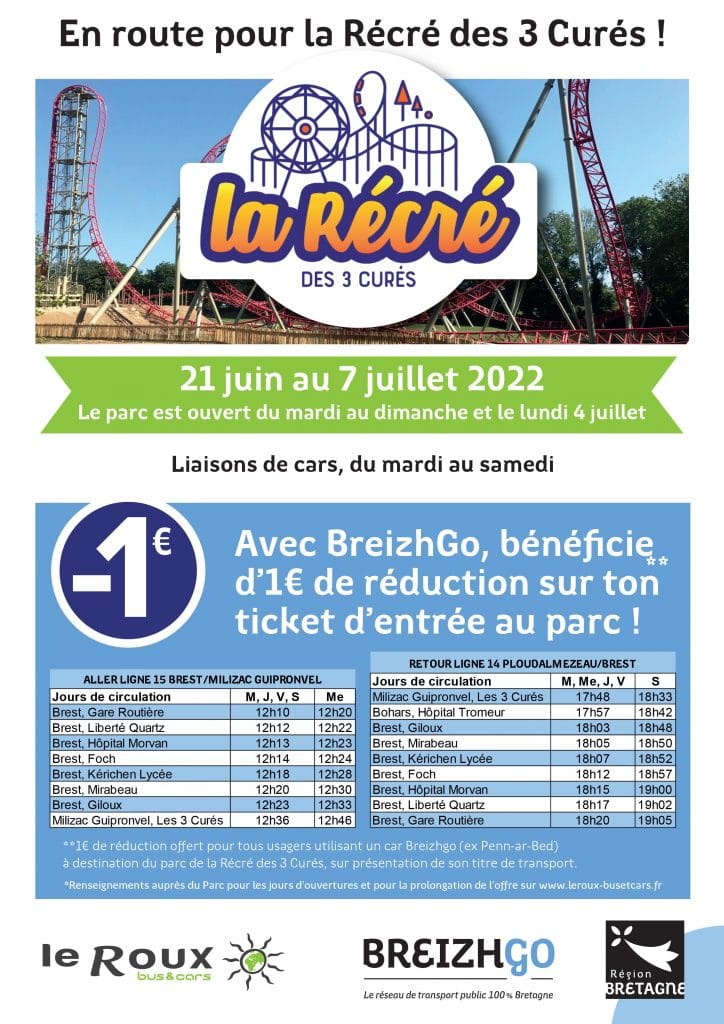 Profitez d’1€ de réduction sur l’entrée de votre parc : La récré de 3 Curés à Milizac !