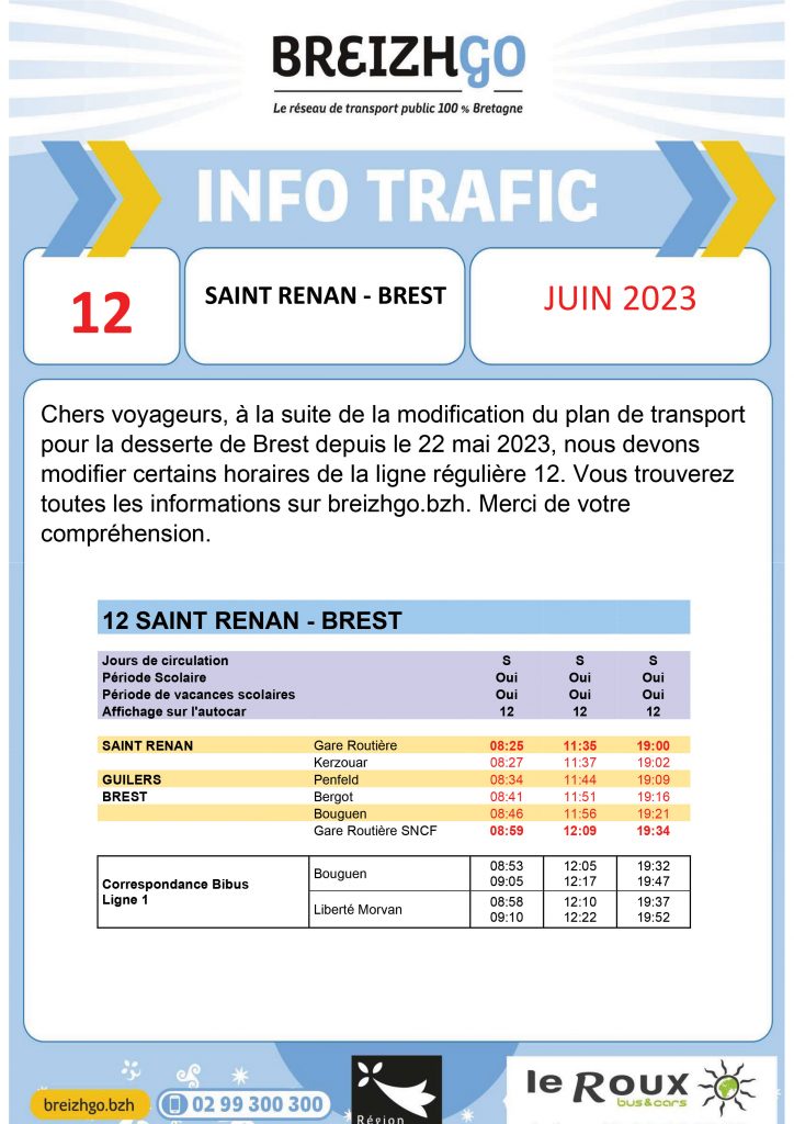 Ligne 12 : modifications horaires