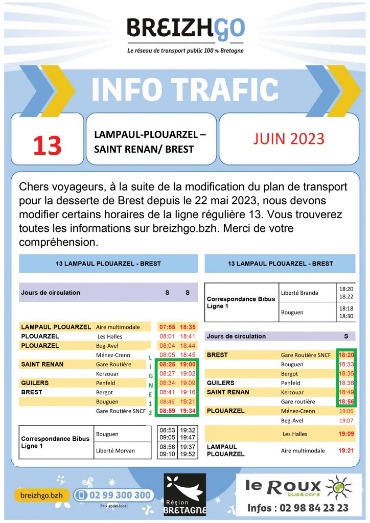 Ligne 13 : modifications horaires