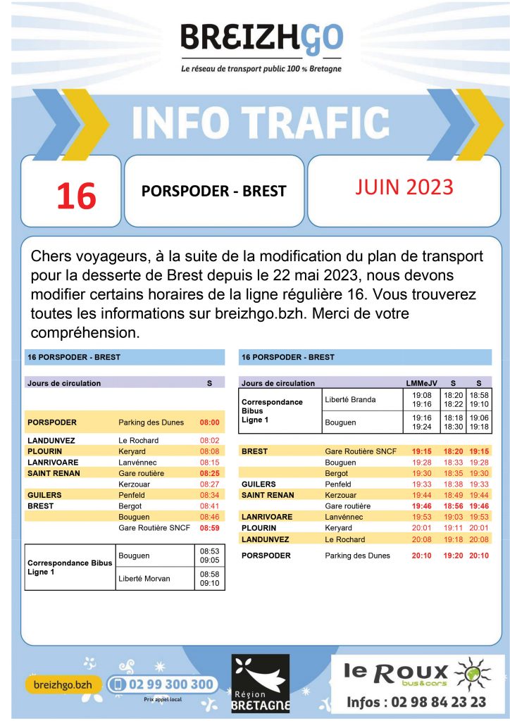 Ligne 16 : modifications horaires