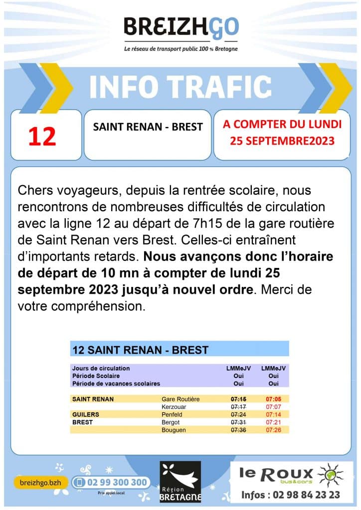 Breizhgo horaires ligne 12