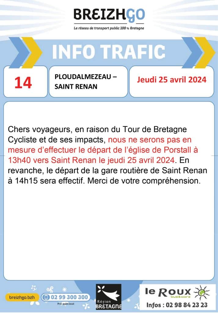 Info trafic Breizhgo ligne 14