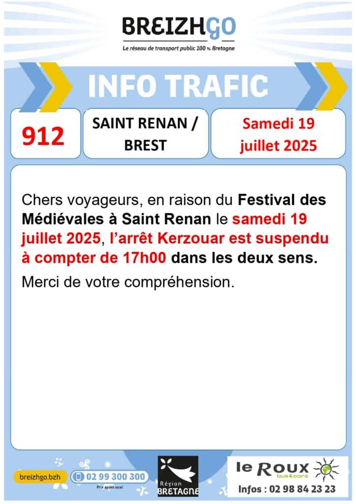 Ligne 912 : Festival des Médiévales à Saint Renan